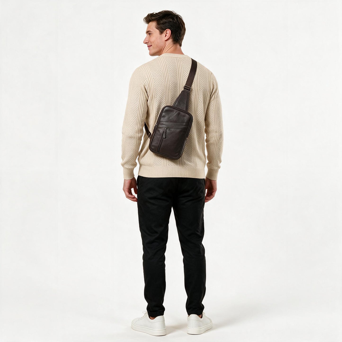 Pochete Impermeável Bag Masculina em Couro Legítimo Marrom