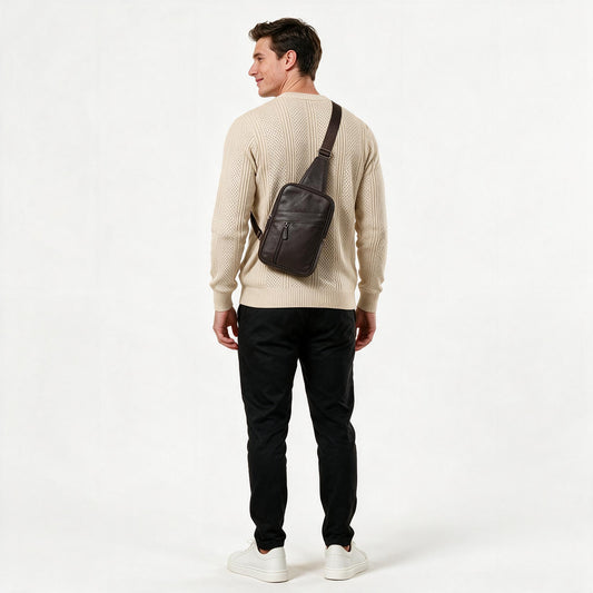 Pochete Impermeável Bag Masculina em Couro Legítimo Marrom
