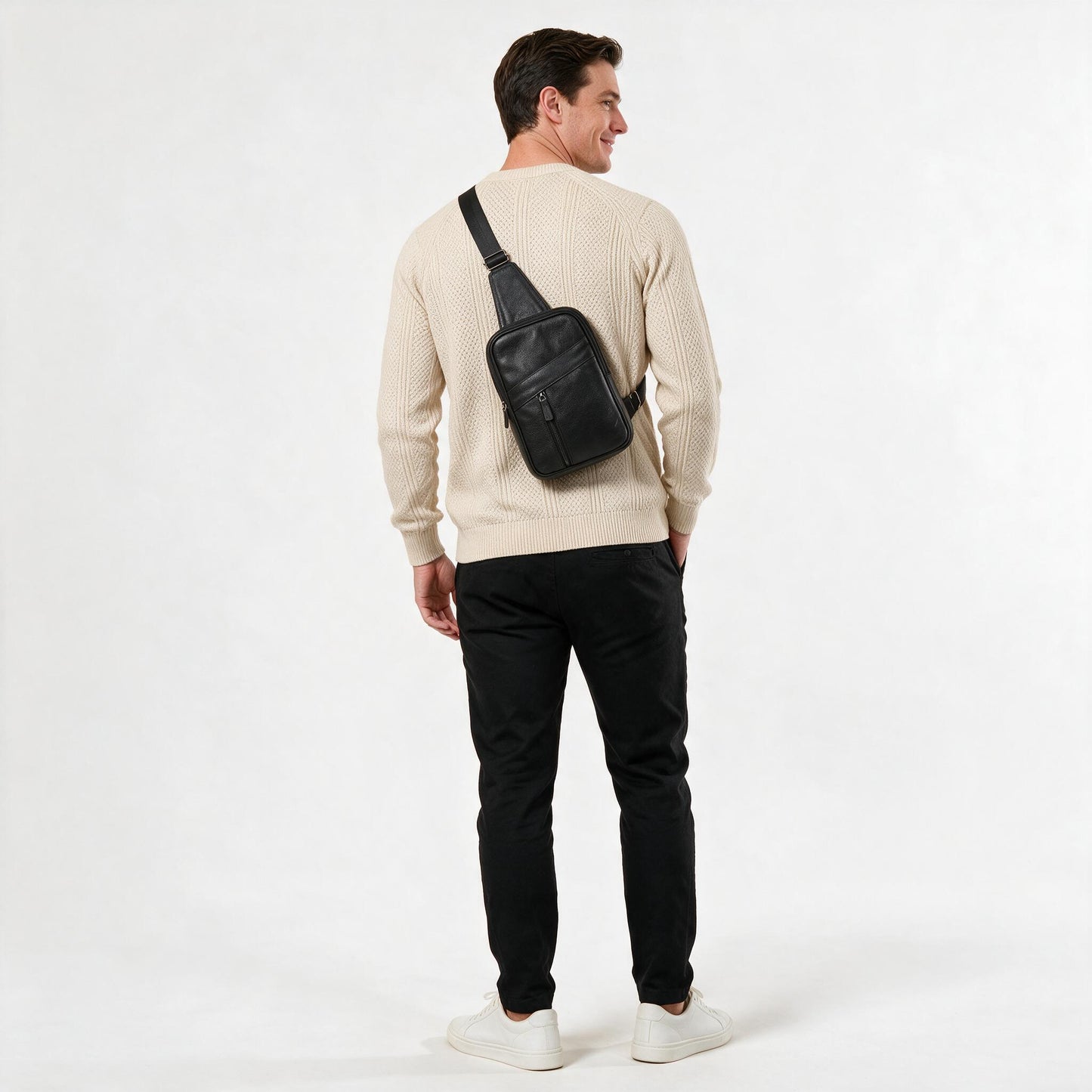 Pochete Impermeável Bag Masculina em Couro Legítimo Preto