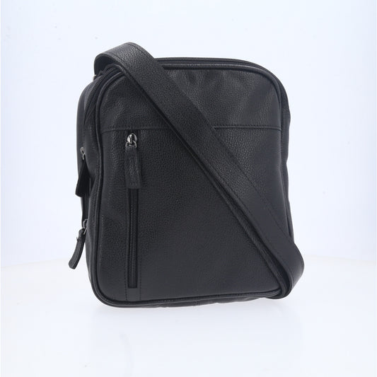 Bolsa Shoulder Bag Masculina em Couro Legitimo Preto