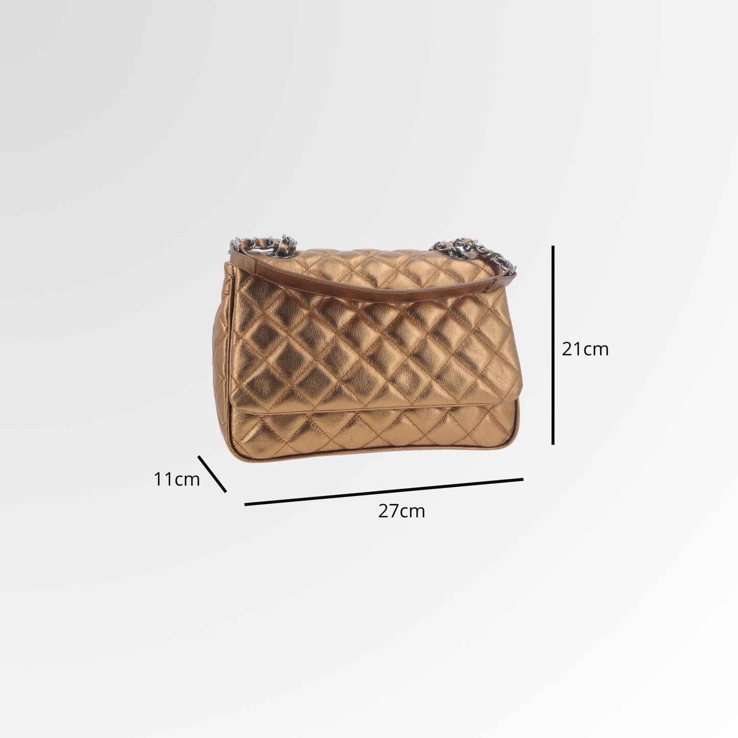 Bolsa de Couro Metalizado com Design Matelassê  Ouro velho