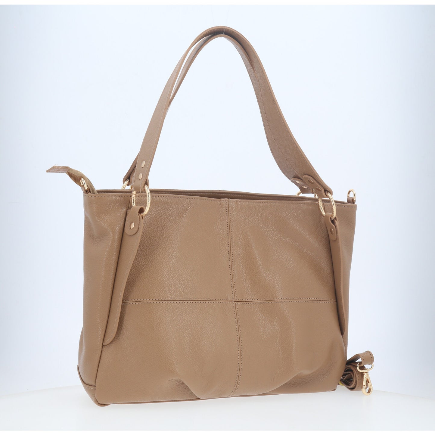 Bolsa de Ombro em Couro com Design Clássico Bege escuro
