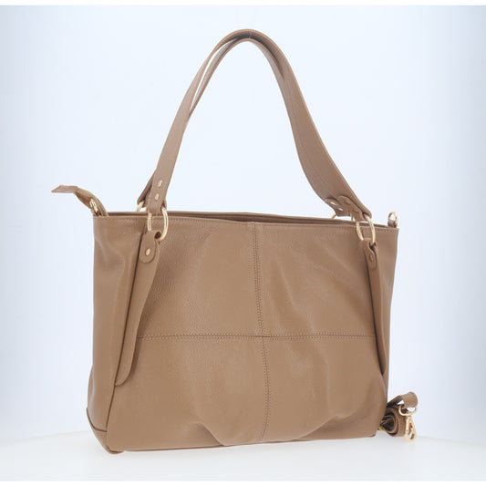Bolsa de Ombro em Couro com Design Clássico Bege escuro