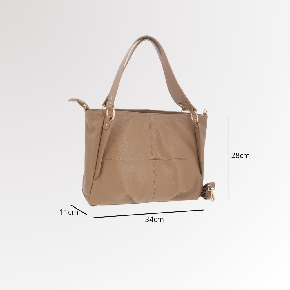 Bolsa de Ombro em Couro com Design Clássico Bege escuro