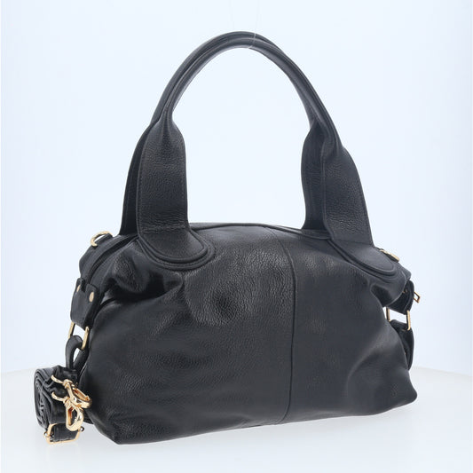 Bolsa de Ombro em Couro com Alça Dupla Removível Preto