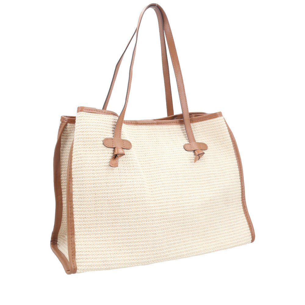 Bolsa de Praia Estilo Tote Bag em Ráfia  Bege escuro