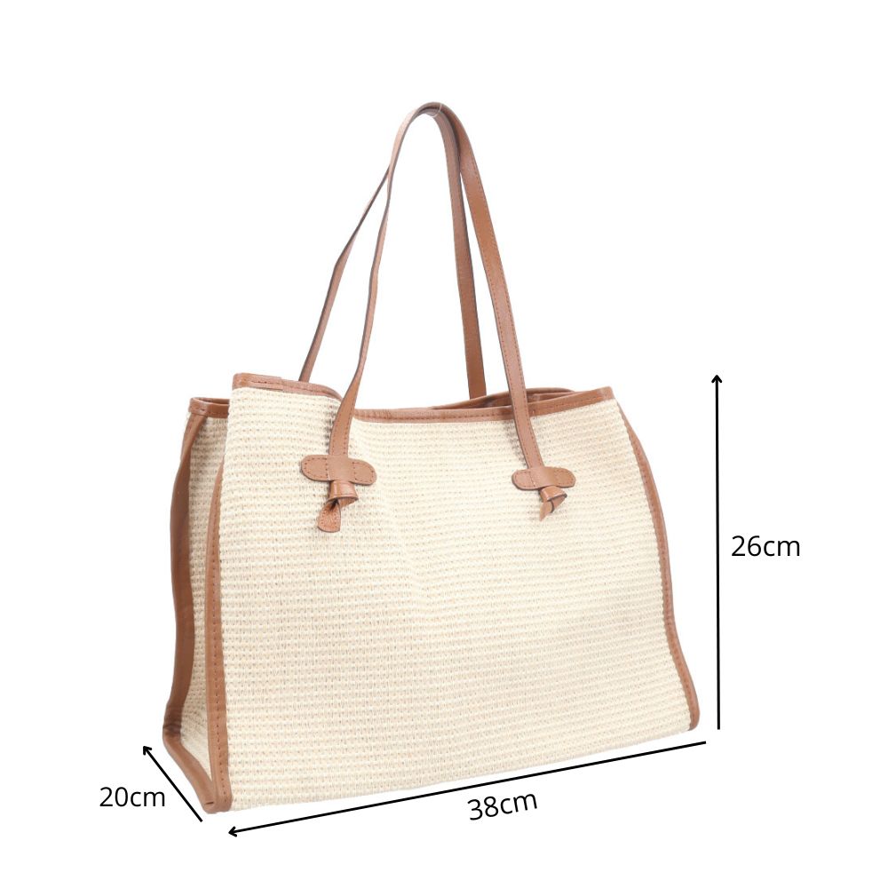 Bolsa de Praia Estilo Tote Bag em Ráfia  Bege escuro