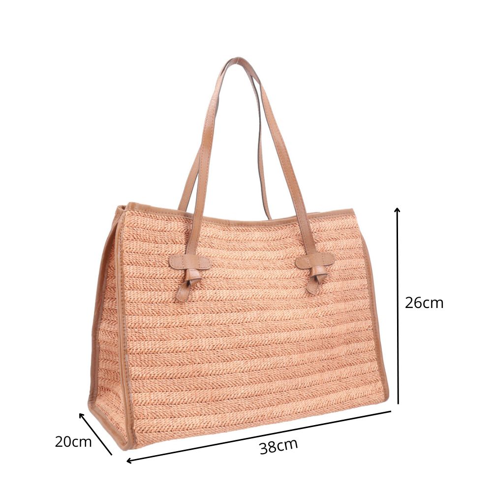 Bolsa de Praia Estilo Tote Bag em Ráfia  Caramelo