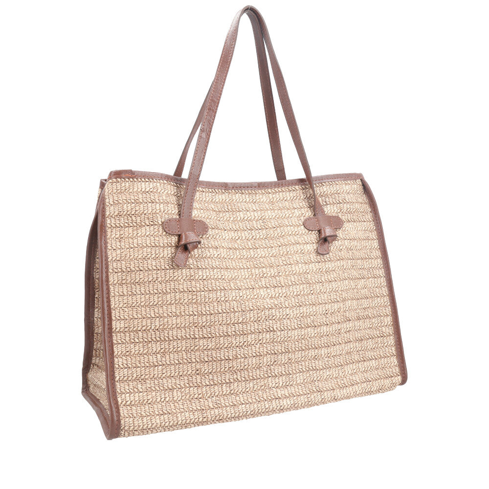 Bolsa de Praia Estilo Tote Bag em Ráfia  Marrom