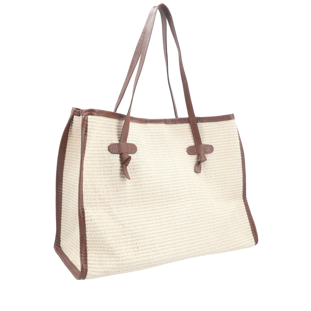 Bolsa de Praia Estilo Tote Bag em Ráfia  Marrom escuro