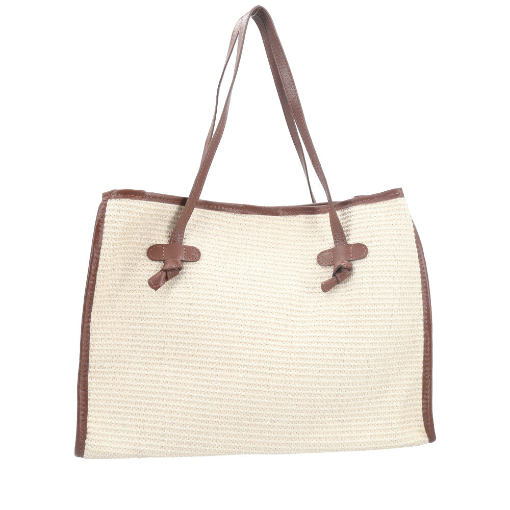 Bolsa de Praia Estilo Tote Bag em Ráfia  Marrom escuro