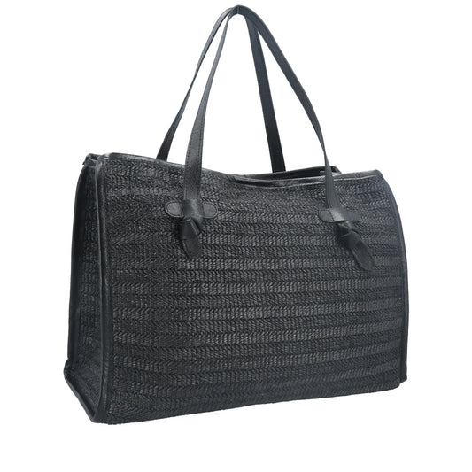Bolsa de Praia Estilo Tote Bag em Ráfia  Preto