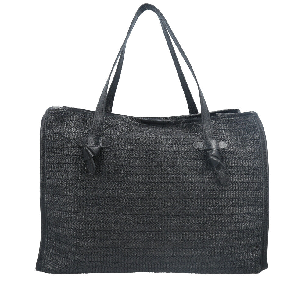 Bolsa de Praia Estilo Tote Bag em Ráfia  Preto