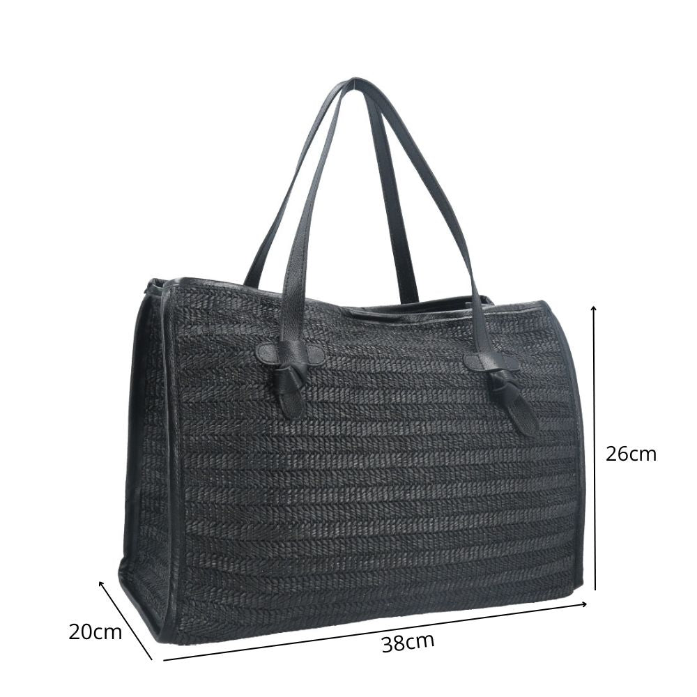 Bolsa de Praia Estilo Tote Bag em Ráfia  Preto