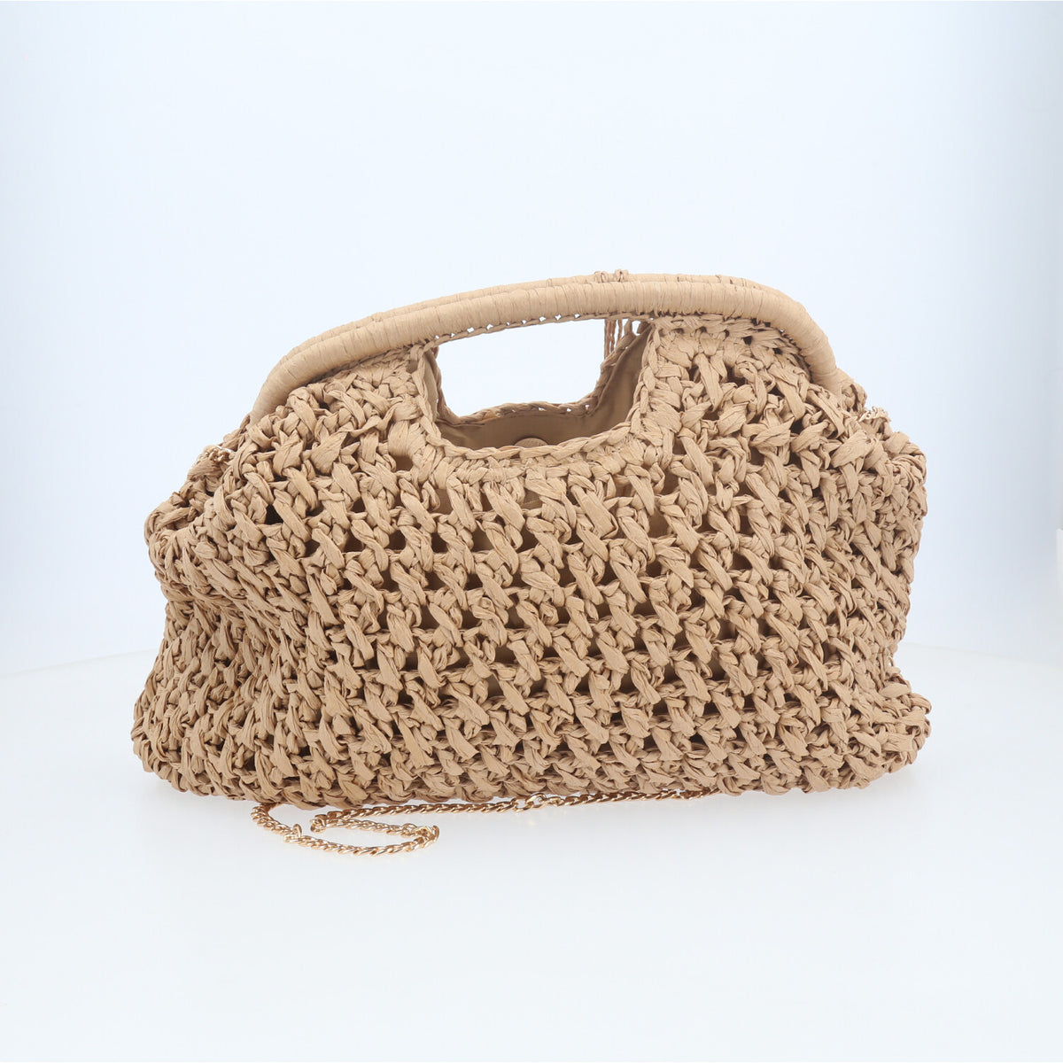 Bolsa de Praia Estilo Clutch com Chaveiro de Miçangas Caqui