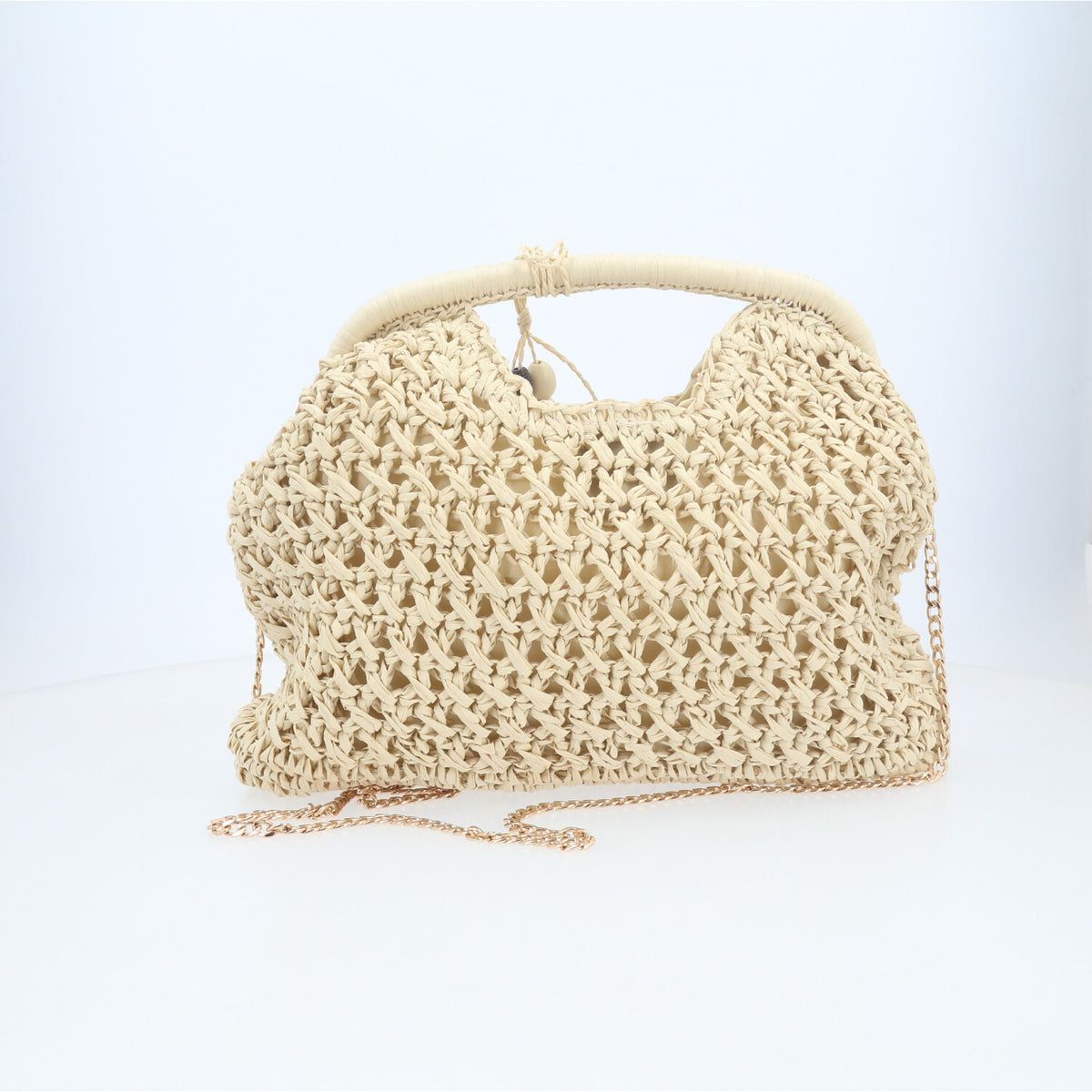 Bolsa de Praia Estilo Clutch com Chaveiro de Miçangas Marfim