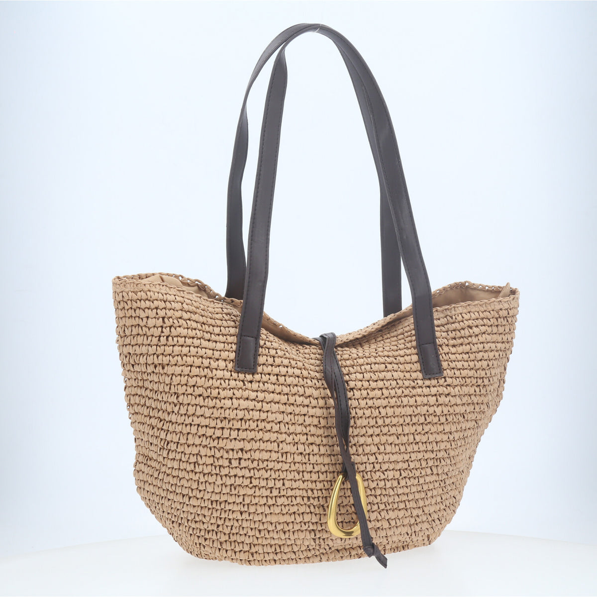 Bolsa Tote Estruturada em Ráfia com Detalhe Frontal  Caramelo