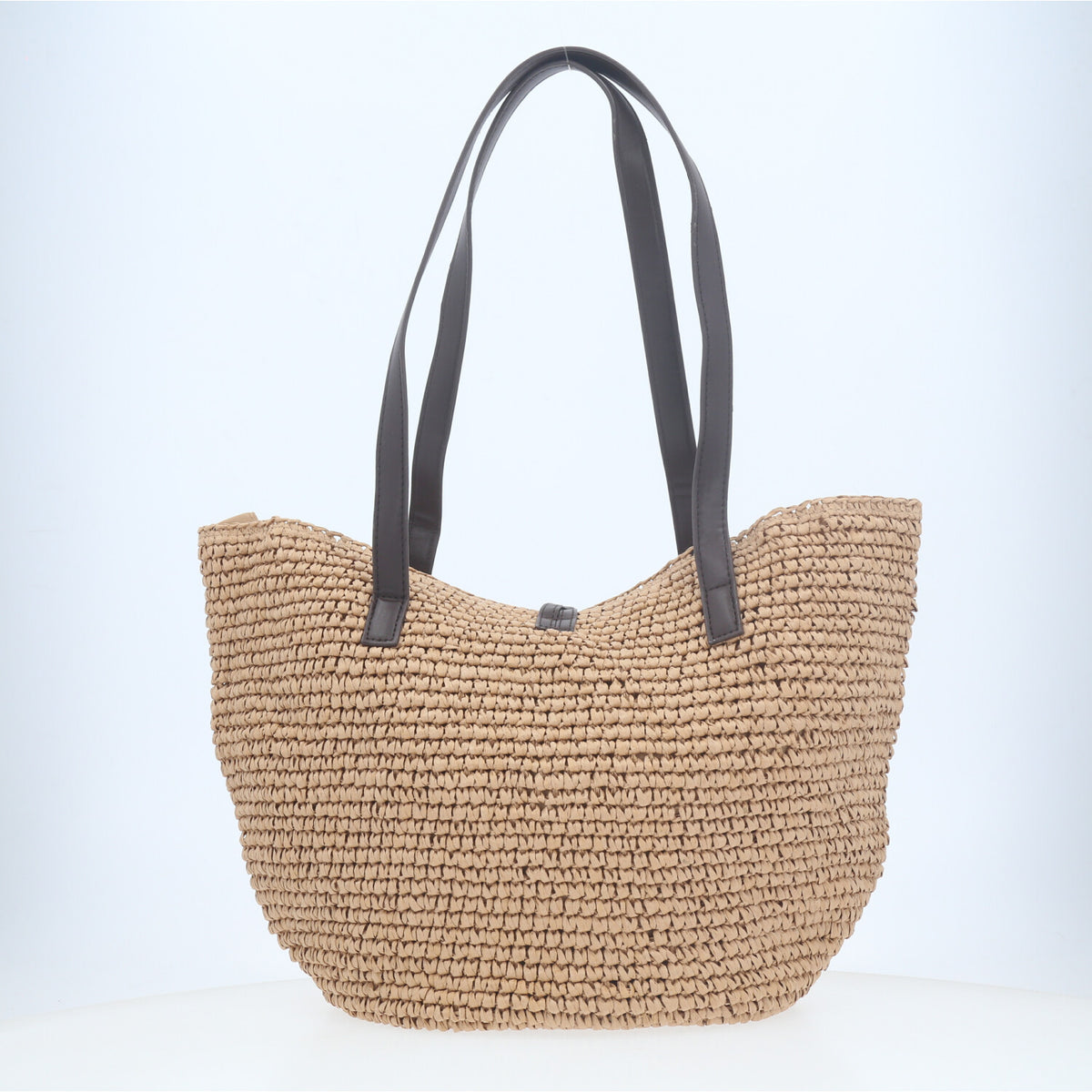 Bolsa Tote Estruturada em Ráfia com Detalhe Frontal  Caramelo