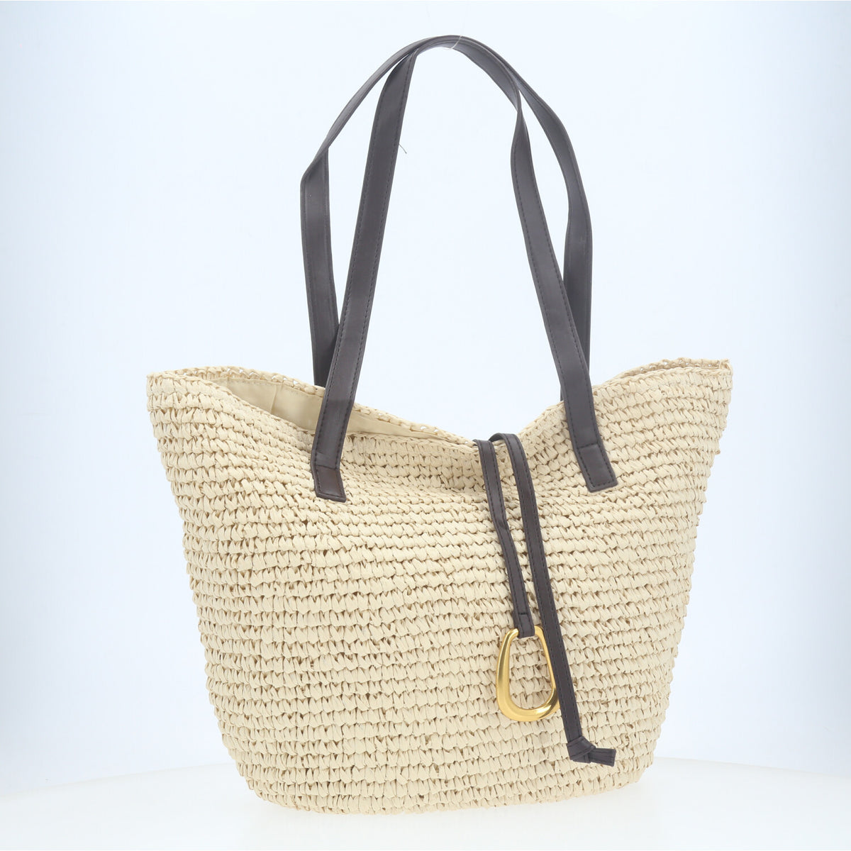 Bolsa Tote Estruturada em Ráfia com Detalhe Frontal  Marfim