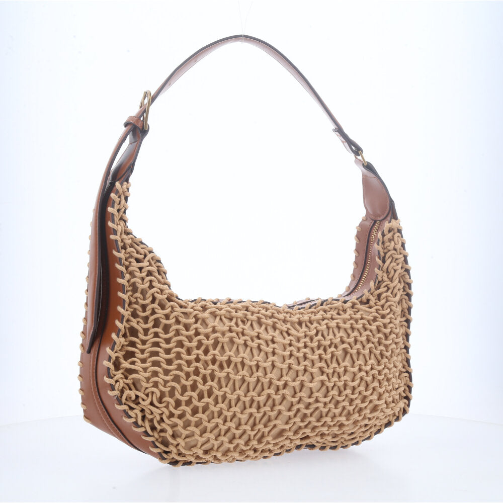 Bolsa Baguete Trançada de Palha Caramelo