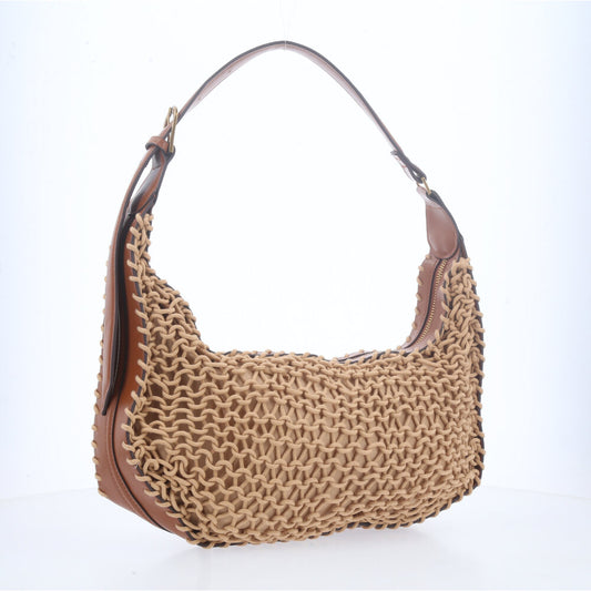 Bolsa Baguete Trançada de Palha Caramelo