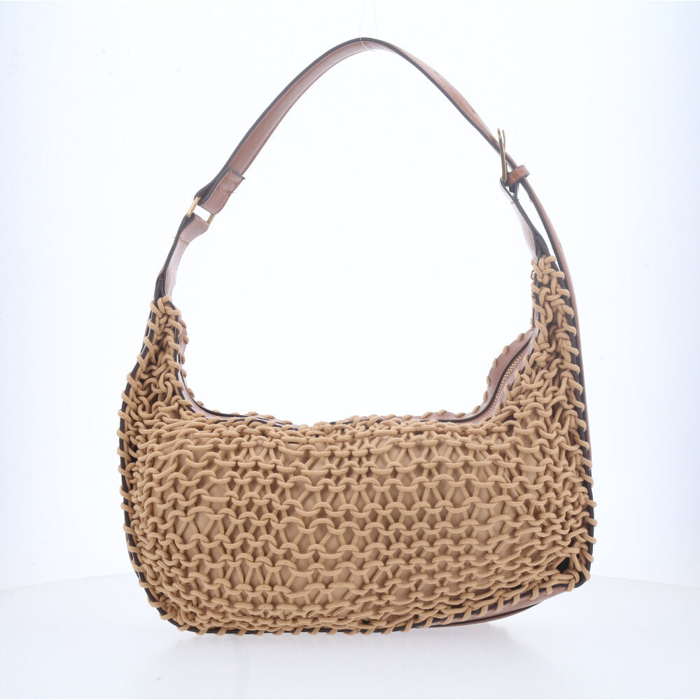 Bolsa Baguete Trançada de Palha Caramelo