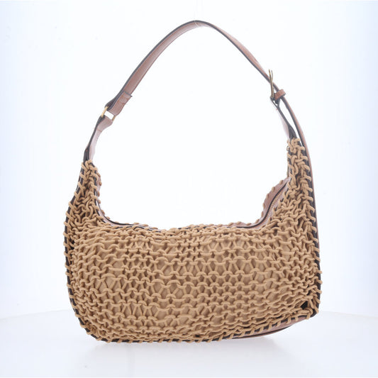 Bolsa Baguete Trançada de Palha Caramelo