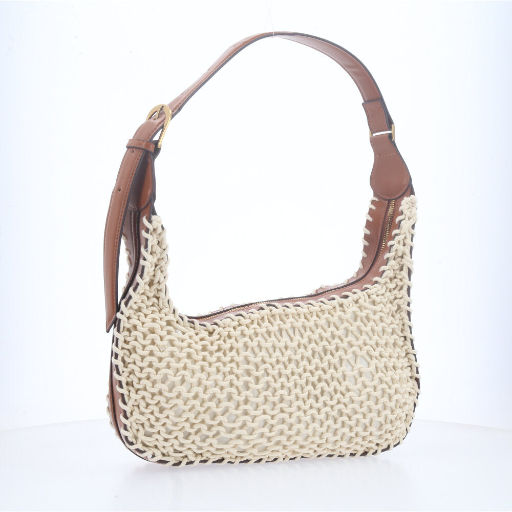 Bolsa Baguete Trançada de Palha Marfim