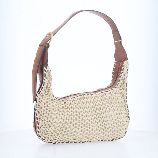 Bolsa Baguete Trançada de Palha Marfim