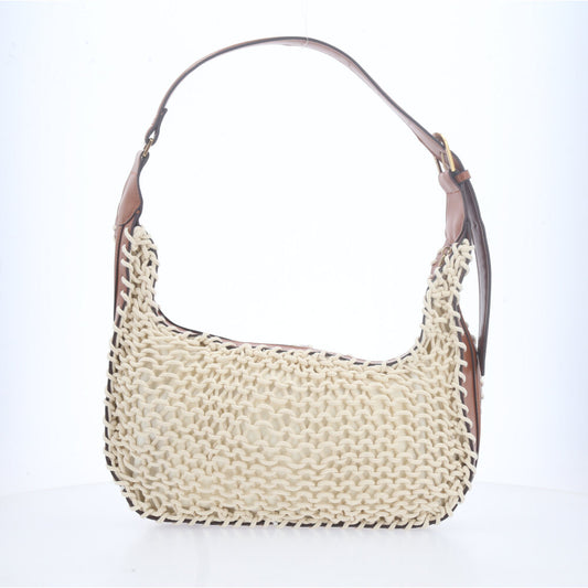 Bolsa Baguete Trançada de Palha Marfim