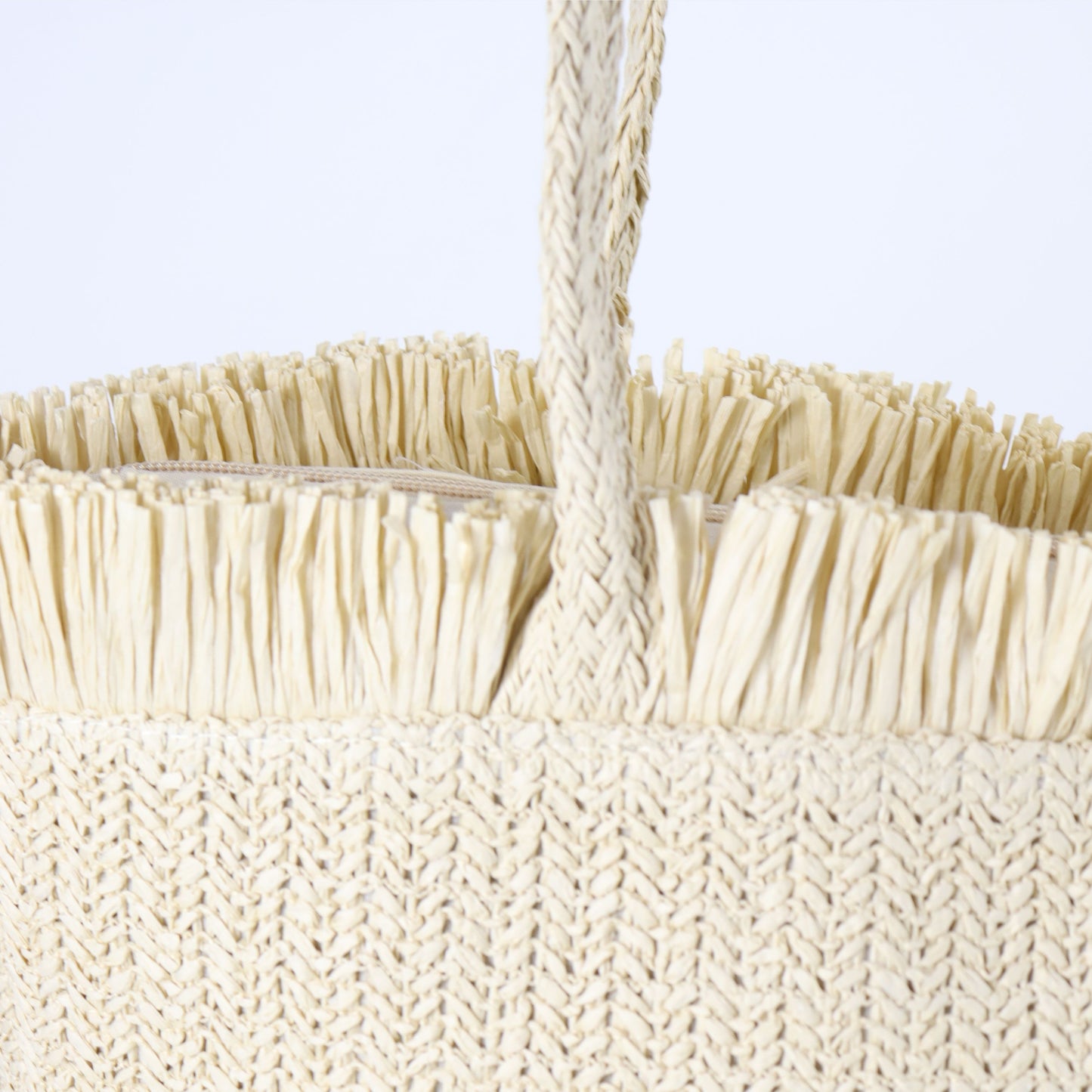 Bolsa de Praia em Ráfia com Franjas na Borda Bege