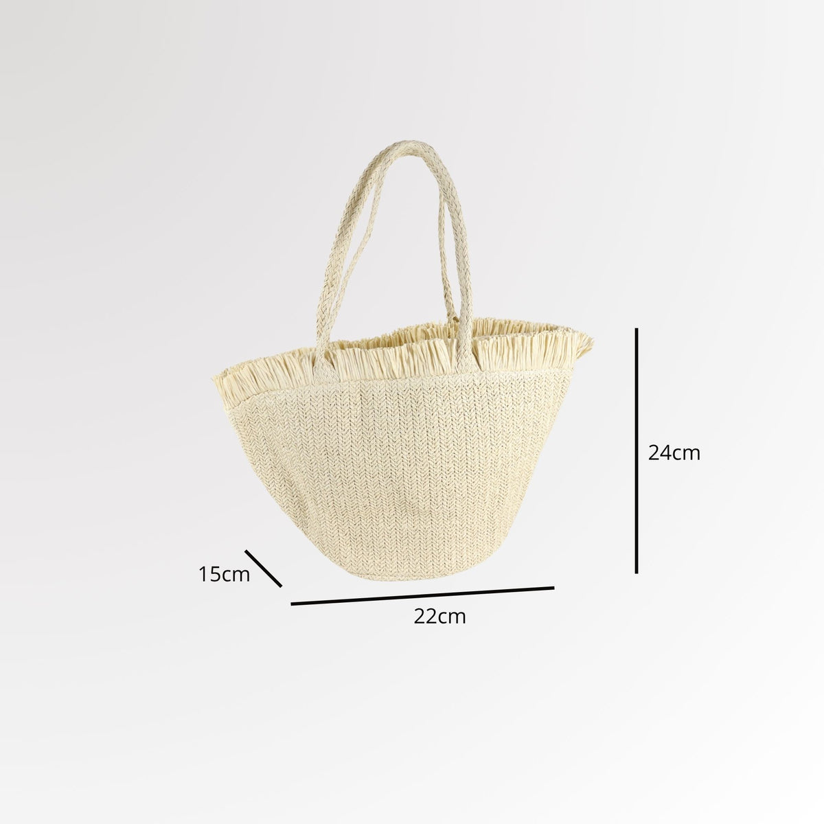 Bolsa de Praia em Ráfia com Franjas na Borda Bege