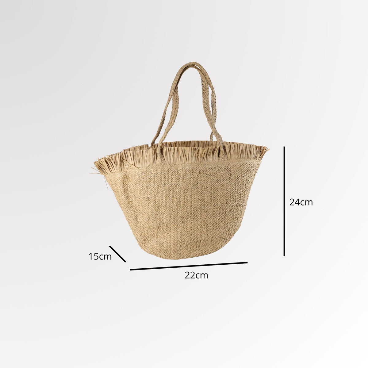 Bolsa de Praia em Ráfia com Franjas na Borda Caramelo