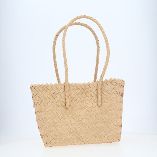 Bolsa de Praia em Palha com Design Trançado Bege