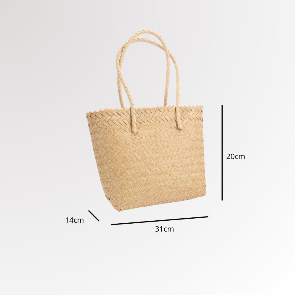 Bolsa de Praia em Palha Trançada com Alça de Ombro Fixa Bege