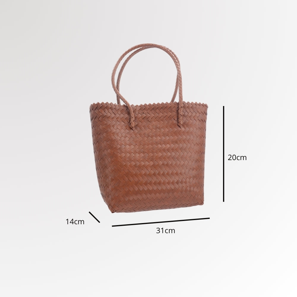 Bolsa de Praia em Palha Trançada com Alça de Ombro Fixa Caramelo