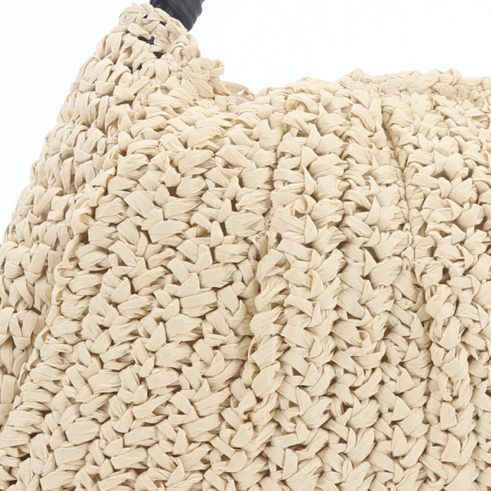 Bolsa de Ráfia Feminina – Modelo com Alça Dourada Rígida Marfim