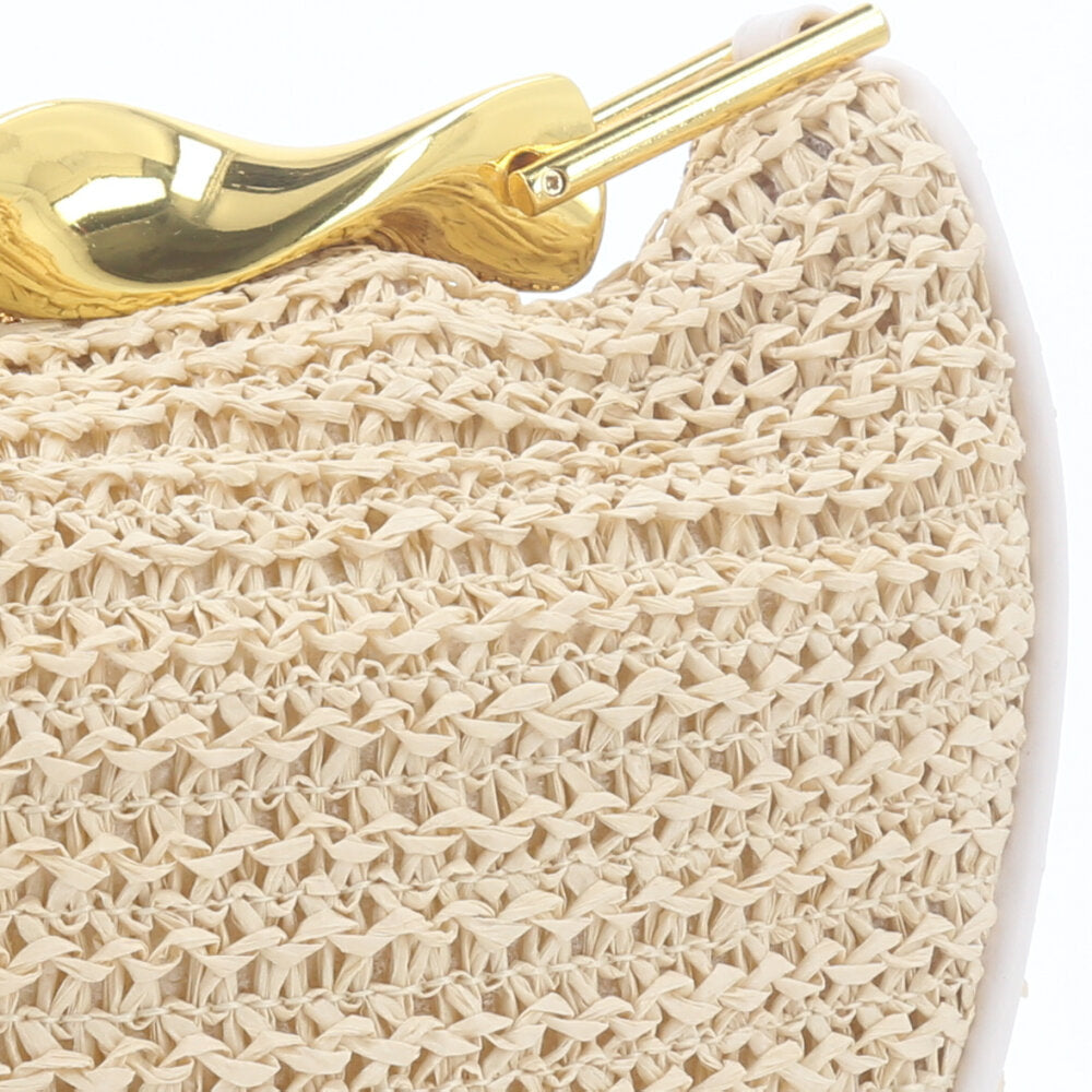 Bolsa em Ráfia – Com Alça Metalizada Dourada Bege