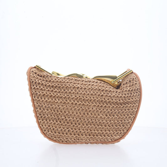 Bolsa em Ráfia – Com Alça Metalizada Dourada Caramelo