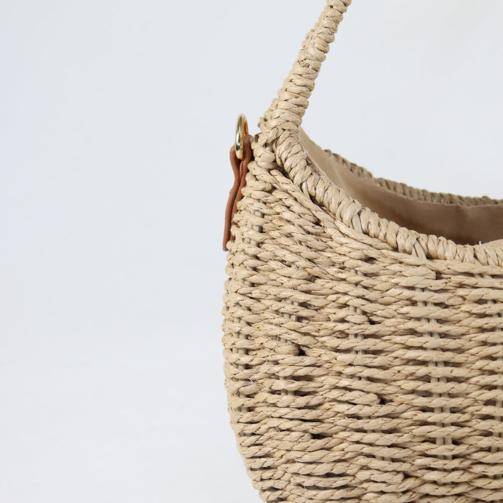 Bolsa Meia Lua em Palha com Opção de Alça Tiracolo Caqui