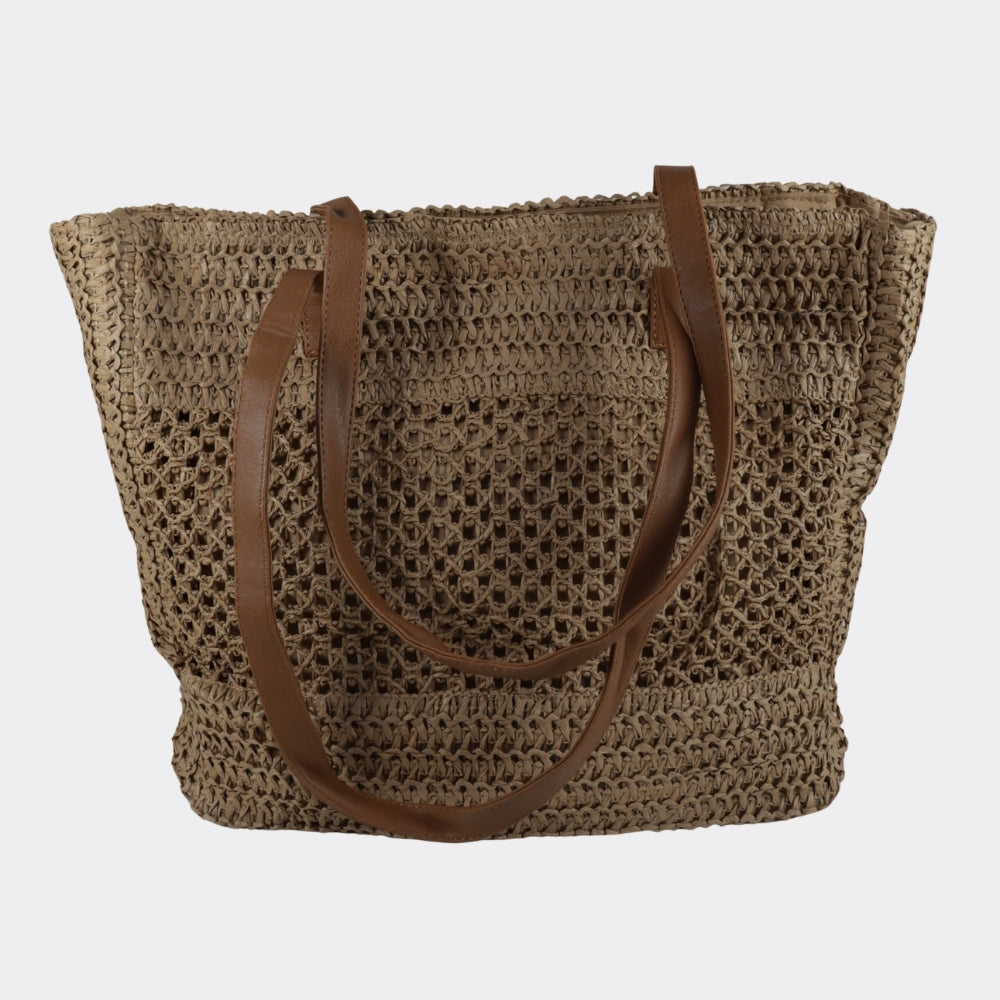 Bolsa Grande de Praia em Palha com Alça Fixa Caqui