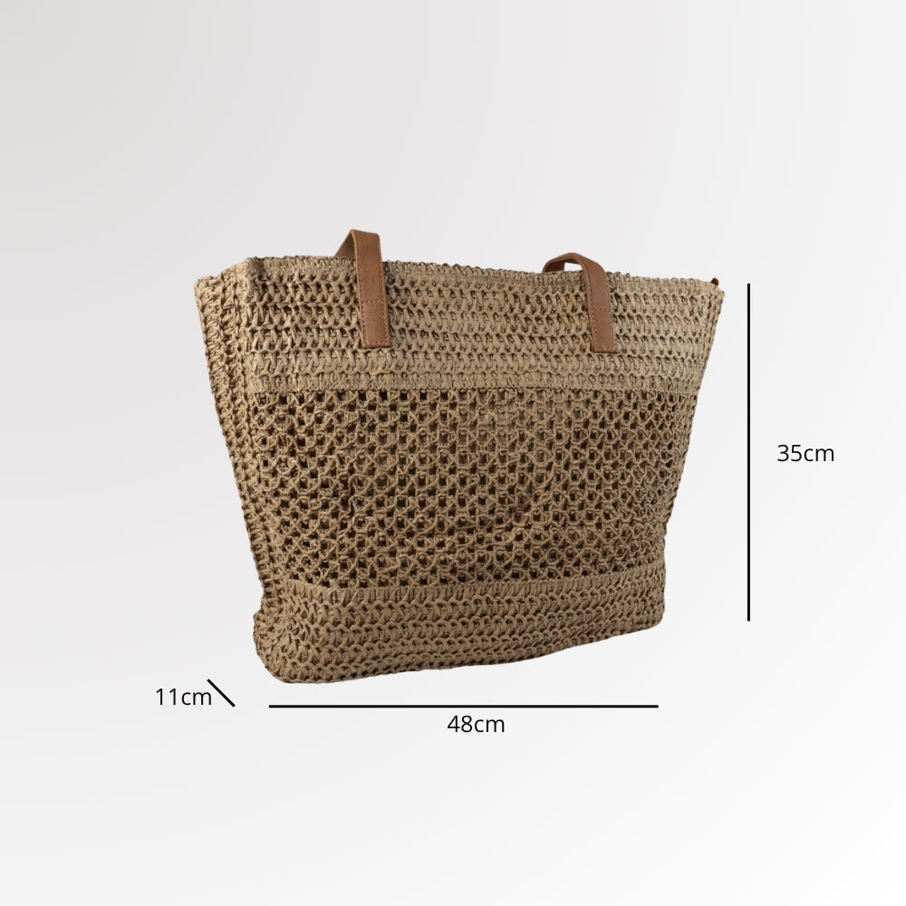 Bolsa Grande de Praia em Palha com Alça Fixa Caqui