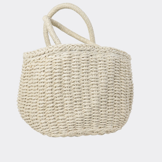 Bolsa Pequena de Mão em Palha com Forro Interno Bege