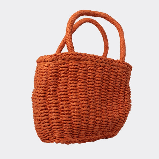 Bolsa Pequena de Mão em Palha com Forro Interno Laranja