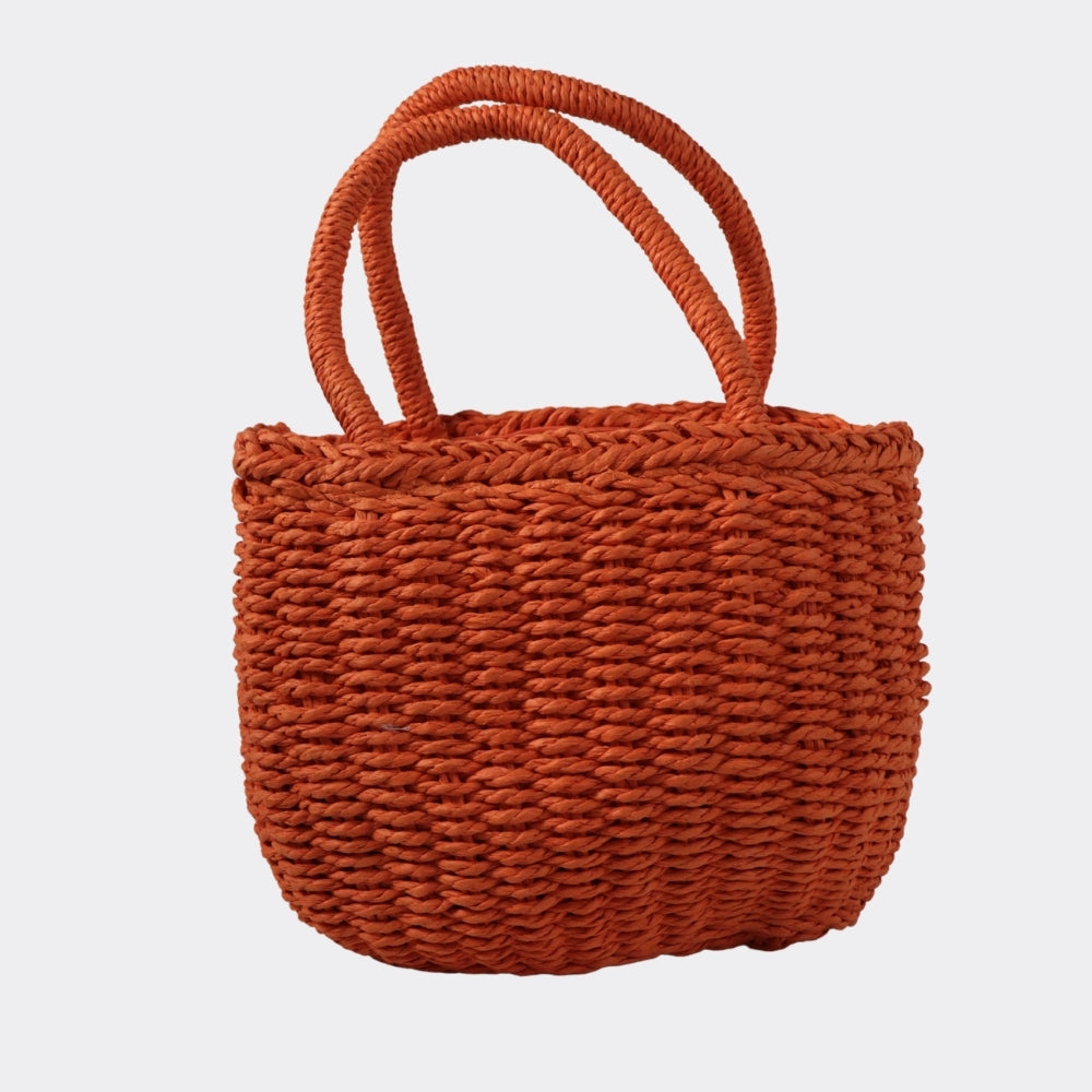 Bolsa Pequena de Mão em Palha com Forro Interno Laranja