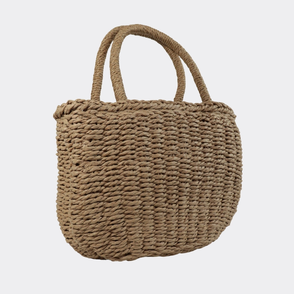 Bolsa Pequena de Mão em Palha com Forro Interno Marrom