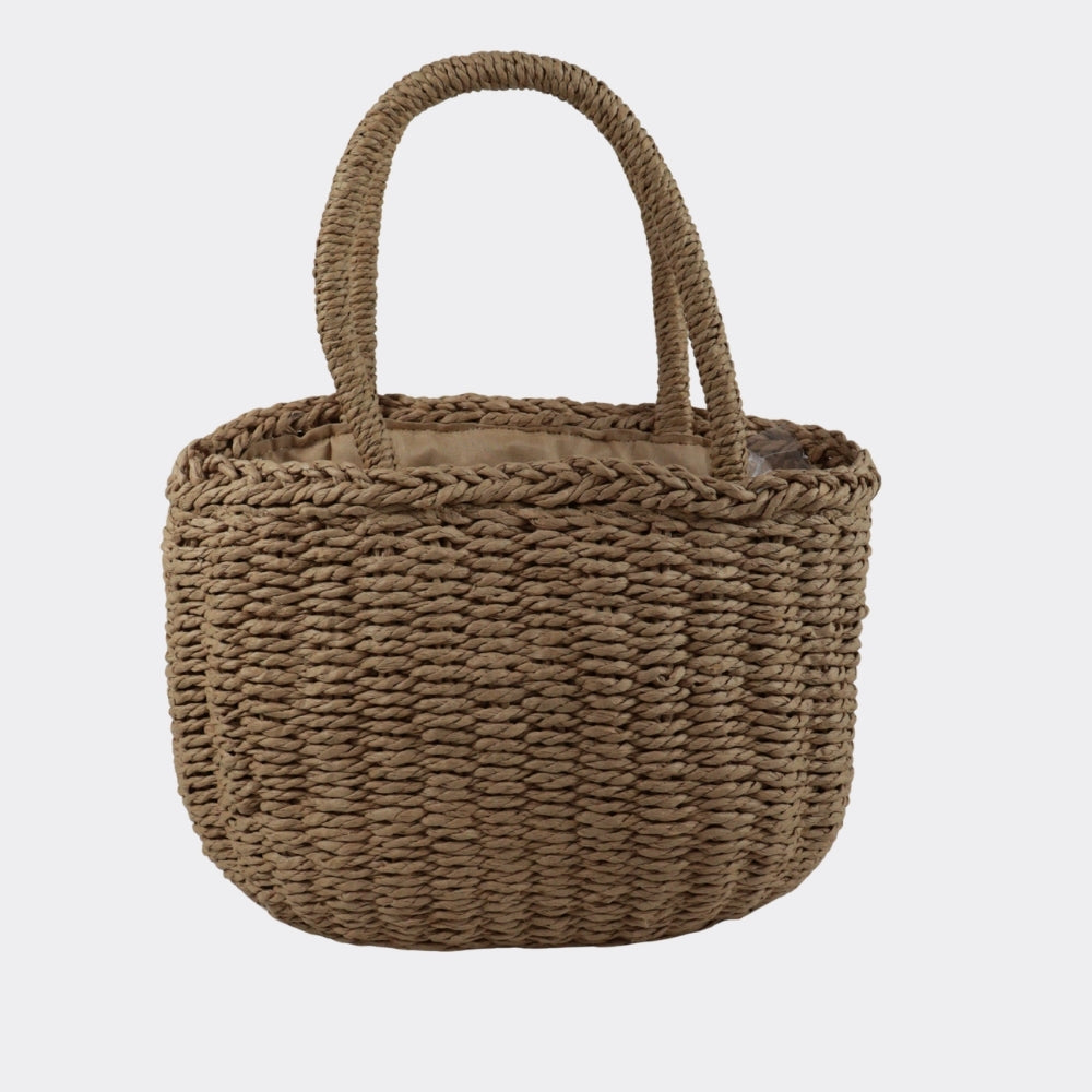 Bolsa Pequena de Mão em Palha com Forro Interno Marrom