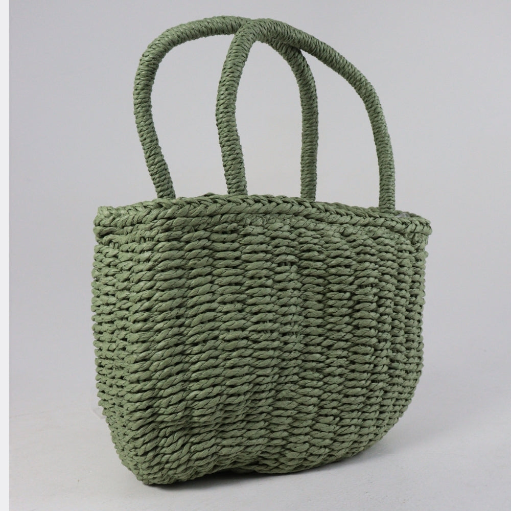 Bolsa Pequena de Mão em Palha com Forro Interno Verde