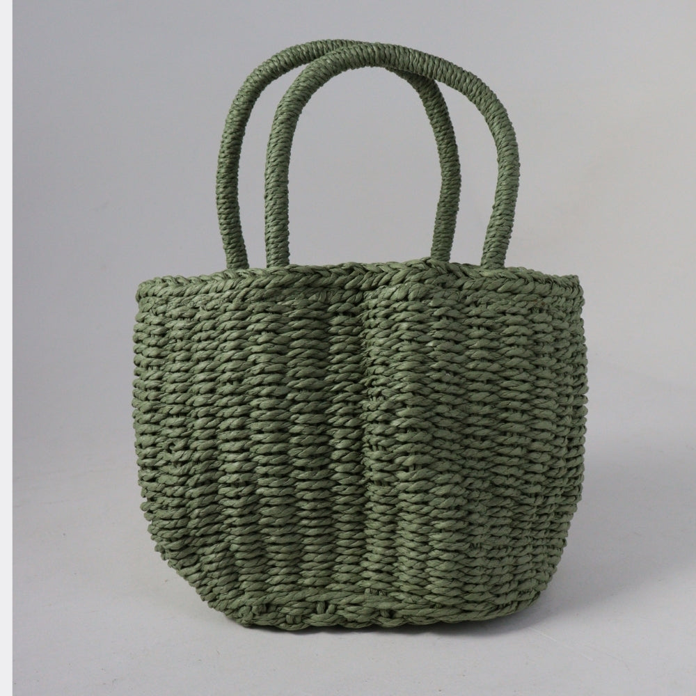 Bolsa Pequena de Mão em Palha com Forro Interno Verde
