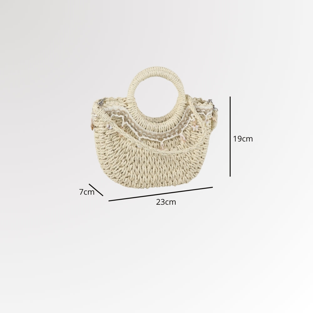 Bolsa de Mão em Crochê com Decoração de Conchas Bege